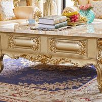 Table basse carrée de style européen, faite à la main, avec cadre en chêne antique et plateau en marbre, meubles de salon
