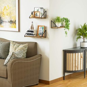 Juego de 3 estantes de almacenamiento de madera montados en la pared de cocina rústica estante de exhibición flotante de un solo nivel para bolsos joyería decoración del hogar hierro - Product Image 3