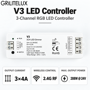 Contrôleur de bande LED RGBW 16A VP DC 12-24V à tension constante avec contrôle de luminosité sans fil pour ruban LED - Product Image 1