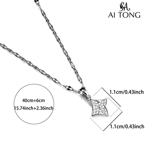 Collana con <span class=keywords><strong>Quadrifoglio</strong></span> in Acciaio Inossidabile Placcato Oro 14K, Zirconi Brillanti, Gioiello di Tendenza per Cene Eleganti - Product Image 4