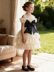 Vestido <span class=keywords><strong>Lolita</strong></span> de Poliéster con Cuello Redondo y Lazo de Princesa para Niñas, Estilo Festivo, Tejido a Crochet, para Niñas de 6 Años, ODM, Largo hasta la Rodilla, Tipo Vestido de Gala - Product Image 3