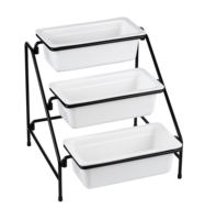 4pcs plateaux de service en céramique avec présentoir en acier à 4 couches Manufacture Hôtel Restaurant Buffet & Traiteur Party Food Stand