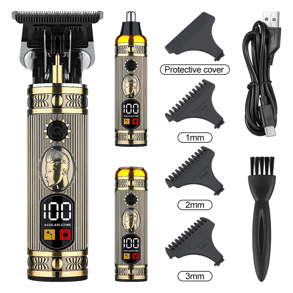 HIENA New Design Men's Professional Hair Clipper Retro Mini Razor LCD Display Nose Hair Trimmer USB Electric Stainless Steel