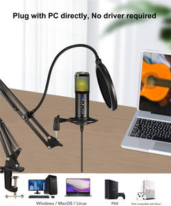 Microphone de studio à condensateur USB pour karaoké en direct, avec lumière RVB, enregistrement vocal, pour jeux sur ordinateur, avec support et bras - Product Image 4