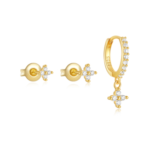ROXI Ensemble de 3 pièces en argent sterling 925 avec fleurs incrustées de zircon, boucles d'oreilles classiques pour femmes S925 - Product Image 1