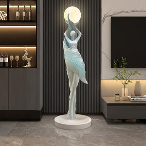 Scultura di arte della ragazza della resina con la piuma e la luce della luna figurina elegante moderna per la decorazione della casa del salotto - Product Image 5