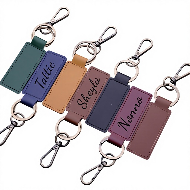 Personalized Custom PU Leather Rectangular Keychain Customizable Name Date Letter Phone Tag Anti-Lost Retro Style Made in China