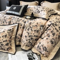 Haute vente luxueux fil coton quatre pièces ensemble rétro imprimé léopard housse de couette draps