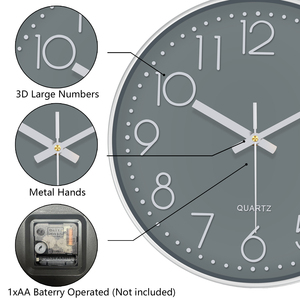 Silent Single Face Analog <strong>Large</strong> Number ABS <strong>Grey</strong> White Quartz Non-Ticking Modern Design Battery Operated Home Wall <strong>Clock</strong> - Product Image 4