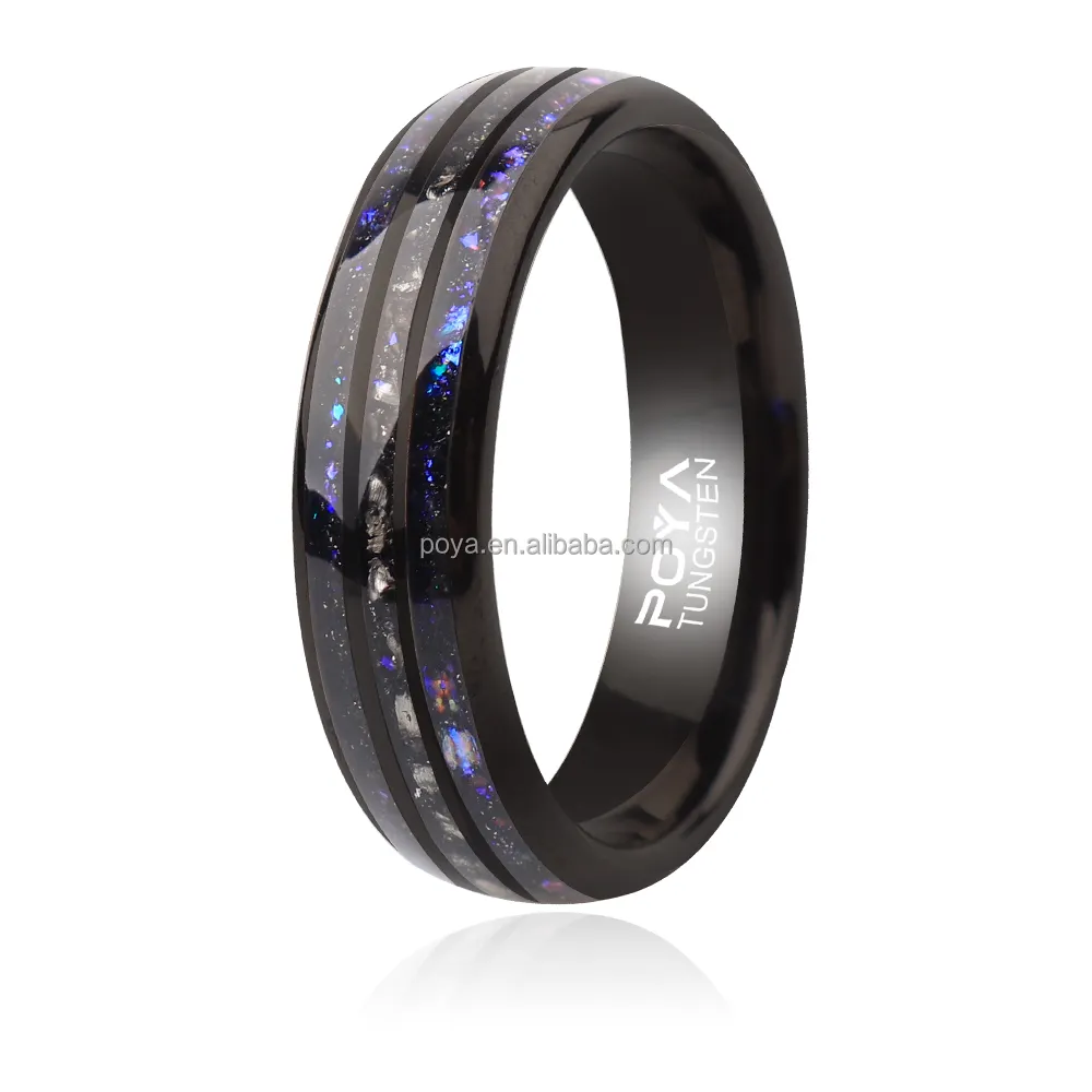POYA 6mm Meteorite Inlay Tungsten Nebula Galaxy Wedding Band Mens Engagement Ring Anniversary Gift