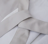 Peignoir blanc en gabardine unie à col châle, long et infroissable, idéal pour hôtel, spa et détente, avec poches latérales
