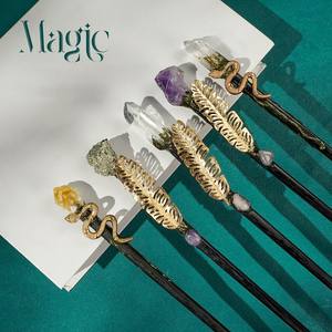 <span class=keywords><strong>Serpent</strong></span> d'Or et <span class=keywords><strong>Plume</strong></span> Magique Sceptre-Cristal Gravé Guérisseur d'Or Énergie Guérison Souvenir De Mariage - Product Image 2