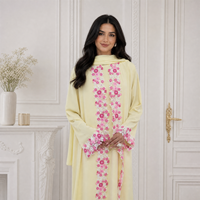 Ensemble Abaya élégant Loriya 3 pièces avec dentelle florale, cardigan ouvert, robe intérieure et hijab en mousseline, vêtements modestes pour femmes musulmanes