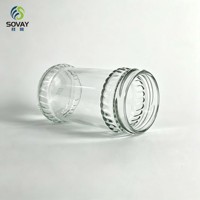 Pot en verre transparent cylindrique haut de 200 ml avec bord gaufré et col à vis pour le miel, la confiture, la sauce, l'emballage alimentaire