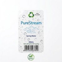 Étiquettes personnalisées lavables en PET de qualité alimentaire, autocollantes, imperméables, haute transparence, en rouleau, pour bouteilles de minéraux recyclables