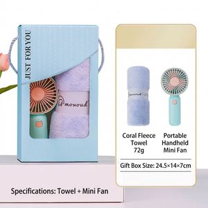 Promotional Gift Set 2 in 1 Towel Mini Handheld Fan Custom Logo Corporate Giveaway Trade Show Gift Bulk Wholesale - Product Image 3