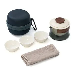7 Unzen 210 ml Camping Picknick Homeoffice Geschenk chinesisches GongFu-Teeset Reiseklasse Teekanne-Set mit Keramikbechern Teetücher
