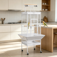 Volière de luxe moderne à grande capacité avec dessus amovible, sur support métallique à roulettes, tiroir de rangement et accessoires d'escalade pour perroquets moyens