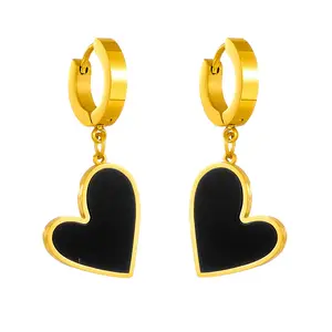 18K Gold Women Drop Earrings Stainless Steel Clip-on Heart Earrings Fashion Shell Earrings