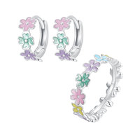 Bijoux en argent sterling S925 Ensemble de boucles d'oreilles à fleurs colorées populaires
