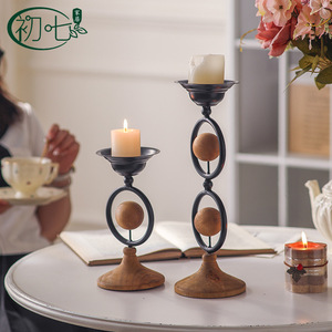 Iron Wood <b>Candle</b> Holder Round Zen Style Home Decoration Study Room Decor - Product Image 5