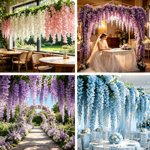 <span class=keywords><strong>Fleurs</strong></span> artificielles en soie plastique de glycine et d'<span class=keywords><strong>albizia</strong></span> à longues branches, décoratives suspendues pour la maison moderne, les mariages et comme accessoires photo, pour l'intérieur - Product Image 2