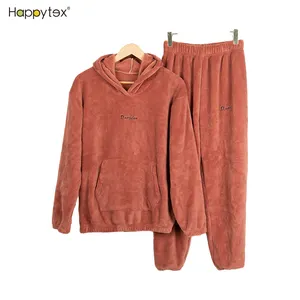 Automne hiver corail à capuche pyjamas à manches longues maison vêtements épaissi femme nuit Sexy vêtements de nuit dames fée chaud costume pantalon