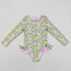 Traje de Baño de una Pieza para Bebés Recién Nacidos, Transpirable, Suave y Ecológico, con Estampado Floral y Volantes - Product Image 1