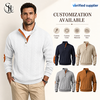 Pronto per la Spedizione: Maglione da Uomo di Lusso con Zip a Quarto, Lavorazione a Treccia, Patch sui Gomiti, Stile Old Money, Logo Personalizzato, Etichetta Privata, Collezione Autunno 2026