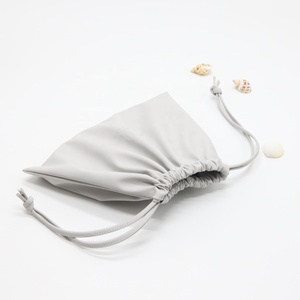 Custom Emboss Logo Gray Faux Leather Travel Cosmetic Dust Pouch High End Drawstring Pu Leather Gift Makeup Cosmetic <b>Bag</b> - Product Image 4