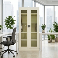 Armoire de classement moderne en acier avec étagères réglables, serrure à clé et porte vitrée - Usage commercial, garantie 5 ans pour cuisine et chambre