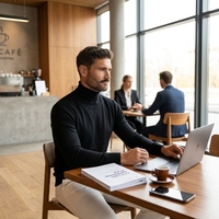 Pull à col roulé en tricot AW 100% laine mérinos noir pour homme, vêtements en tricot décontractés chauds pour l'hiver