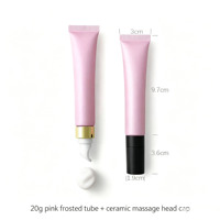Tube cosmétique en plastique rose givré 10g 20g pour crème contour des yeux et rouge à lèvres avec capuchon applicateur massant en céramique