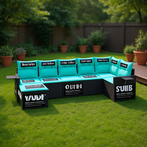 Set Divano da Esterno Nero e Blu 6 Posti in Rattan, Arredamento da Giardino Contemporaneo Resistente alle Intemperie - Product Image 2