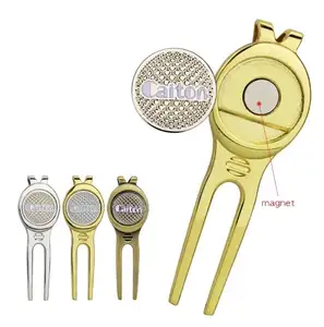 Fabrieksprijs Zink Legering Golf Divot Tool Metalen Golf Accessoires Pitch Vork Golfbal Marker Hoed Clips