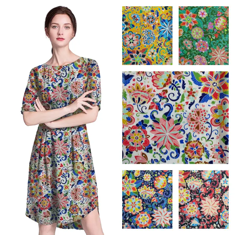 Großhandel China Designerstoff Stretch Polyester Elasthan Satinstoff Digitaldruck Sublimationsstoff für Kleid