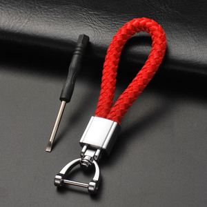 Hand Woven Leather Keychain for Women Men Cute Horseshoe Buckle <b>Keyring</b> Holder Couple Auto Gift Detachable Metal Key Chains - Product Image 3