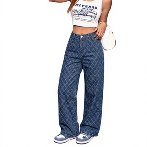 Jeans de Mezclilla de Cintura Alta y Pierna Recta para Mujer, Marca TRIBON SPORTS, Sin Elasticidad, Casuales, Verano, Lavado Medio, Tejido Sencillo y Liso - Product Image 1