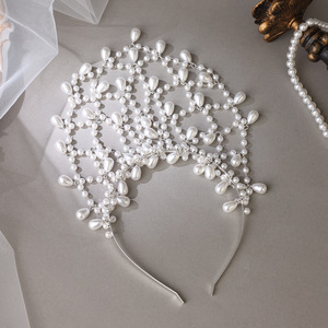 Tocado de Malla Hueca <span class=keywords><strong>con</strong></span> Colgante, Diadema de Perlas para Mujer, Accesorio para el Cabello de Moda Bohemia Vintage - Product Image 4