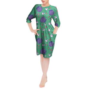 Strega e zucche personalizzate abiti di Halloween girocollo Tshirt abito manica lunga lunghezza al ginocchio per le donne tasca allentata Casual - Product Image 3