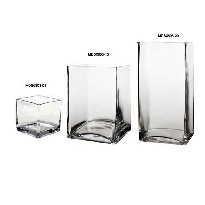 Discount square glass cube big vases bulk for wedding center pieces floor vase large wedding centerpiece vases