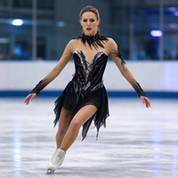 Robe de patinage artistique pour enfants et adultes, col en plumes, manches longues en maille, dos orné de strass, pour compétition et spectacle de patinage sur glace