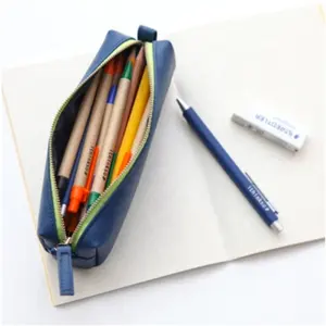 Heopono BSCI认证工厂时尚PU皮革定制品牌标志拉链笔袋优质拉链皮革铅笔盒