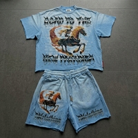 Pièce esthétique d'archeotype Elite personnalisée, 300 grammes, motif cavalier squelette coupé et cheval flamboyant, avec strass étoilés de luxe, bleu délavé soleil