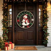Panneaux muraux en métal vintage faits à la main, motif Bonhomme de neige, couronne de bienvenue, étoiles, en fer durable, pour décoration de Noël de porche d'entrée
