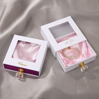Boîte de rangement coulissante de luxe en carton avec logo personnalisé pour bijoux et colliers avec fenêtre transparente Boîte cadeau à tiroir à bijoux rose avec cristal