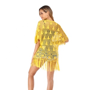 Amzn AE fb eb tiktok <span class=keywords><strong>Shein</strong></span> Femmes Longues Cardigans Tricot Pull Ouvert Devant Cascade Dentelle Crochet Glands Pull <span class=keywords><strong>Cardigan</strong></span> - Product Image 2