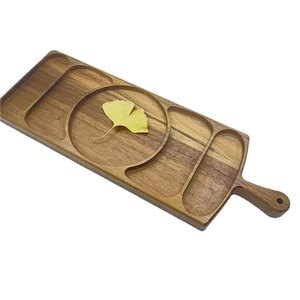 Plato de Madera de Acacia Ecológico, Rectangular, Color Marrón, para Servir Alimentos y Frutas, con 5 Divisiones, con Asa, Pintado a Mano, Natural - Product Image 4