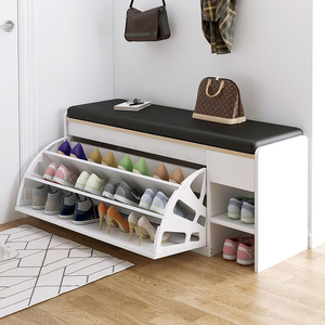 Meuble à <span class=keywords><strong>chaussures</strong></span> en bois de style américain moderne avec tabouret intégré pour changer de <span class=keywords><strong>chaussures</strong></span>, <span class=keywords><strong>banc</strong></span> compact pour entrée, multifonctionnel et rembourré. - Product Image 2