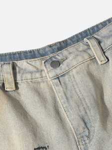 Pantalones Cortos Bermuda de Algodón Lavado de Cintura Alta para Hombre, Estilo Casual Desgarrado con Cierre de Botones - Product Image 3